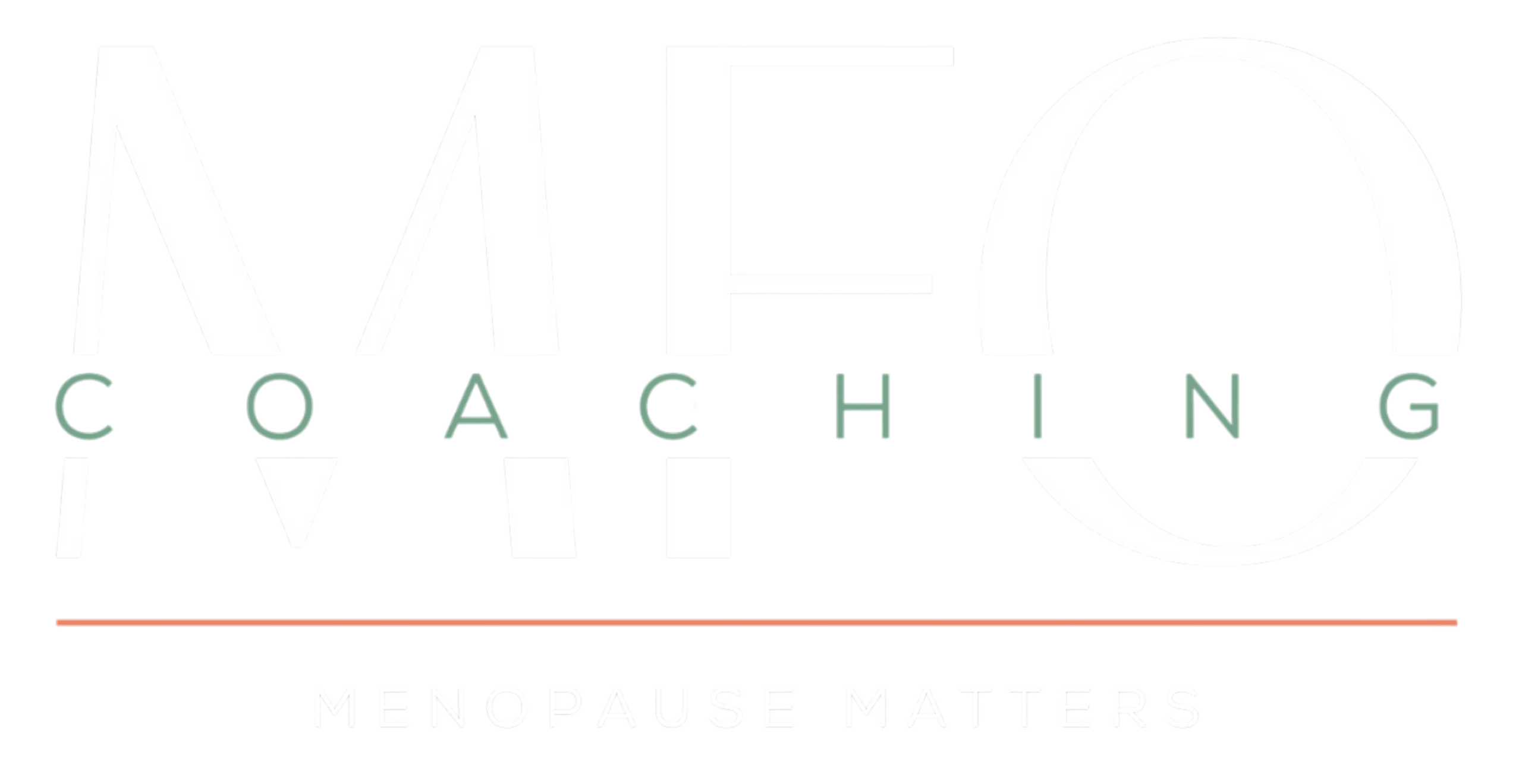 MFO Coaching logo with Menopause Matters tagline - white and sage brand colours on light background