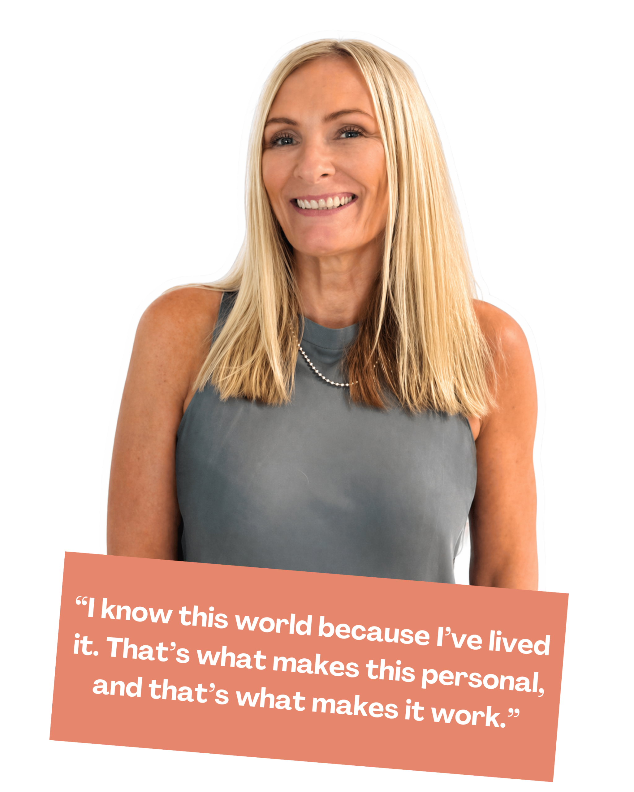 Emma, founder of MFO Coaching and certified menopause coach, with quote: I know this world because I've lived it, that's what makes this personal and what makes it work